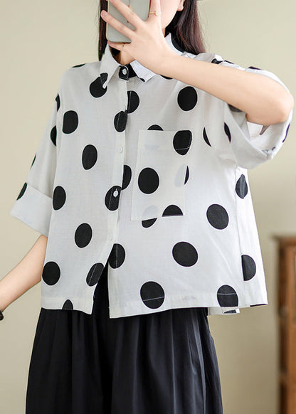 Unique Khaki Oversized Dot Cotton Shirts Half Sleeve TM036 ABC