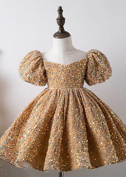 Unique Khaki Patchwork Sequins Kids Long Dress Summer YS012 ABC