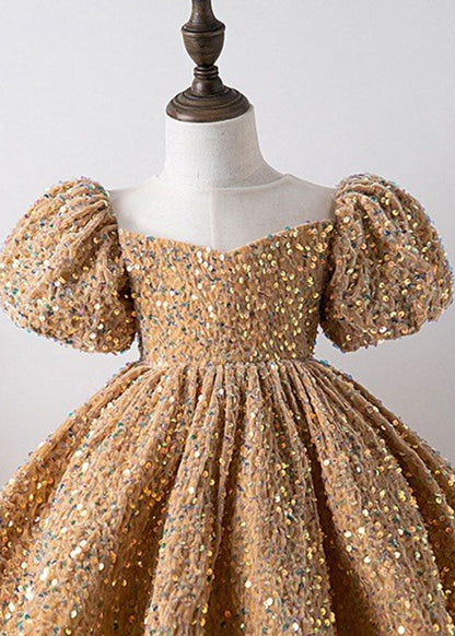 Unique Khaki Patchwork Sequins Kids Long Dress Summer YS012 ABC