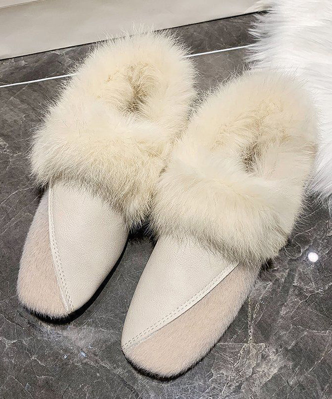 Unique Khaki Penny Loafers Splicing Fuzzy Wool Lined TQ062 ABC