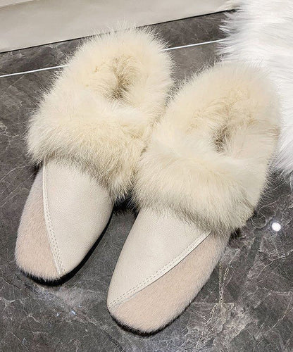 Unique Khaki Penny Loafers Splicing Fuzzy Wool Lined TQ062 ABC