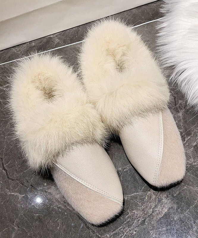 Unique Khaki Penny Loafers Splicing Fuzzy Wool Lined TQ062 ABC