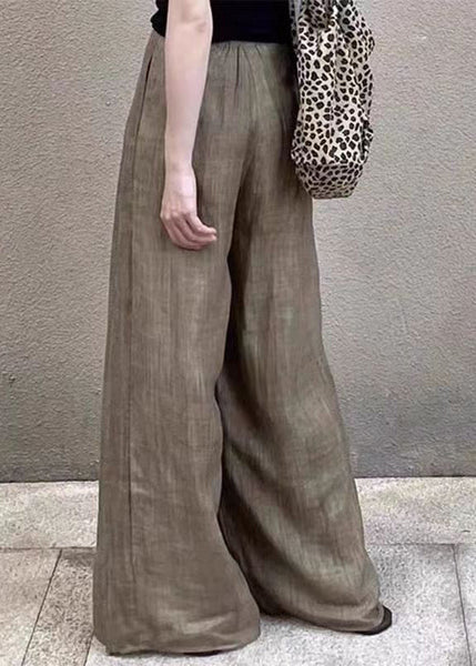 Unique Light Khaki Elastic Waist Wide Leg Pants Summer GH1085 Ada Fashion