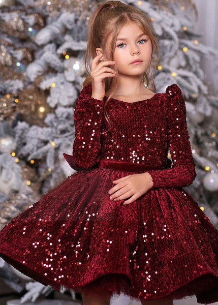 Unique Mulberry Sequins Patchwork Girls Mid Dress Spring YS003 ABC