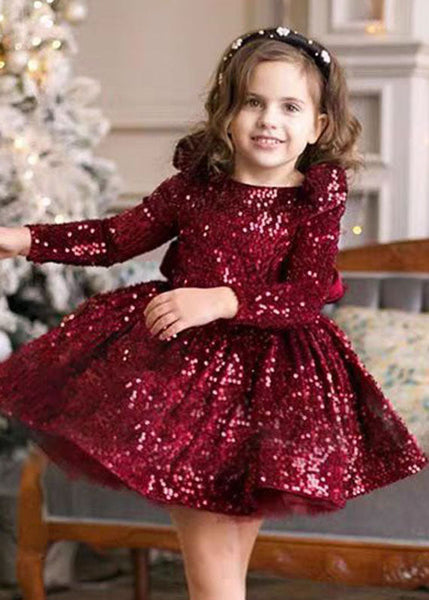 Unique Mulberry Sequins Patchwork Girls Mid Dress Spring YS003 ABC