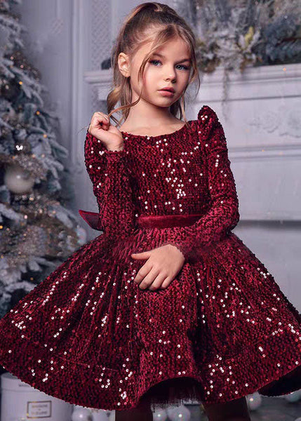 Unique Mulberry Sequins Patchwork Girls Mid Dress Spring YS003 ABC