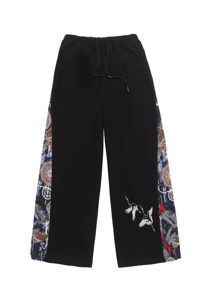 Unique Navy Embroideried Patchwork Cotton Men Wide Leg Pants Summer SA055 Men-casual-MENP240726