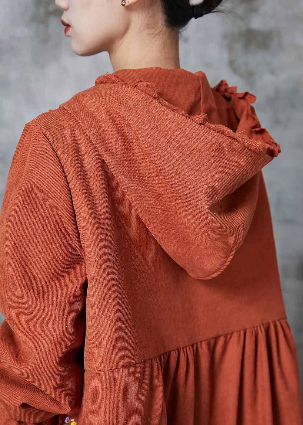 Unique Orange Embroidered Patchwork Lace Fine Cotton Filled Trench Spring Ada Fashion