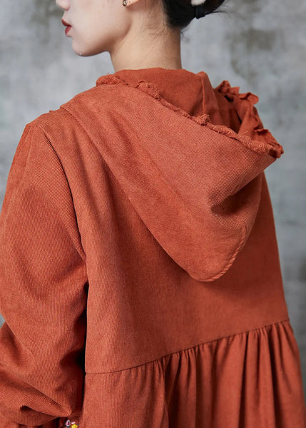 Unique Orange Embroidered Patchwork Lace Fine Cotton Filled Trench Spring Ada Fashion