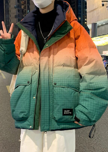 Unique Orange Gradient Color Hooded Pockets Duck Down Men Down Coats Winter RM021 ABC