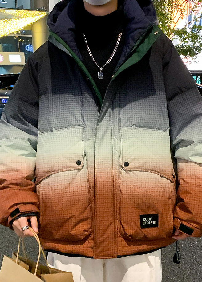 Unique Orange Gradient Color Hooded Pockets Duck Down Men Down Coats Winter RM021 ABC