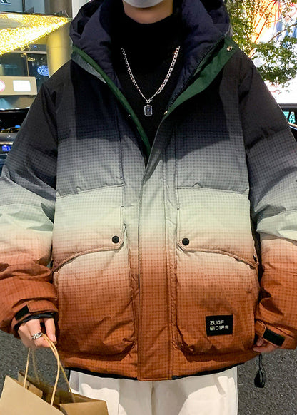 Unique Orange Gradient Color Hooded Pockets Duck Down Men Down Coats Winter RM021 ABC