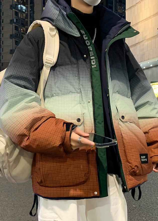 Unique Orange Gradient Color Hooded Pockets Duck Down Men Down Coats Winter RM021 ABC