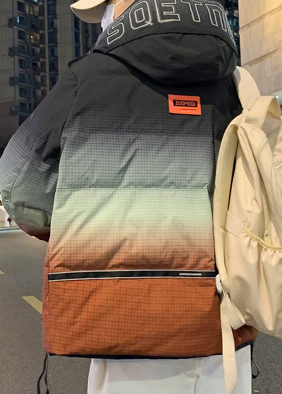 Unique Orange Gradient Color Hooded Pockets Duck Down Men Down Coats Winter RM021 ABC