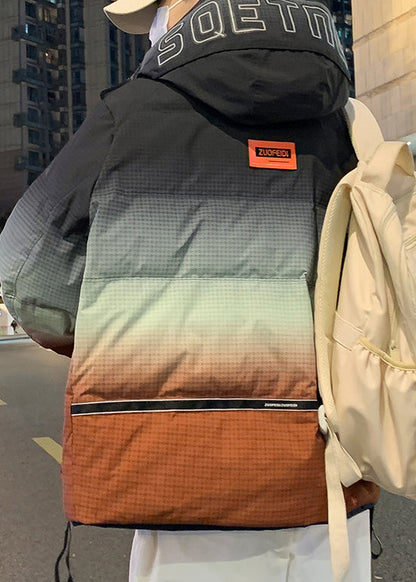 Unique Orange Gradient Color Hooded Pockets Duck Down Men Down Coats Winter RM021 ABC