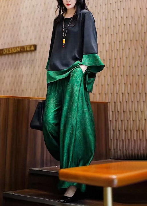 Silk Unique Patchwork Set Oversized Piece Peacock Green Two FashionChic