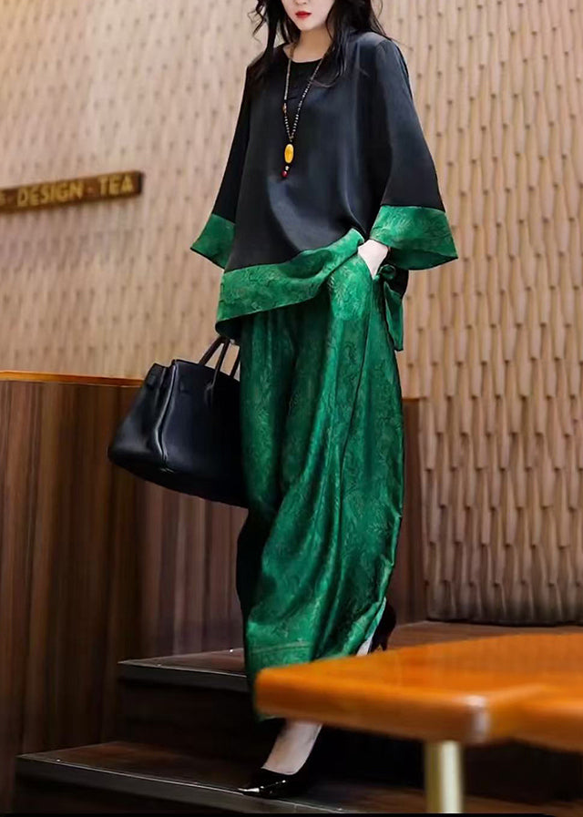 Silk Unique Patchwork Set Oversized Piece Peacock Green Two FashionChic