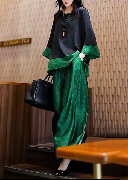 Silk Unique Patchwork Set Oversized Piece Peacock Green Two FashionChic