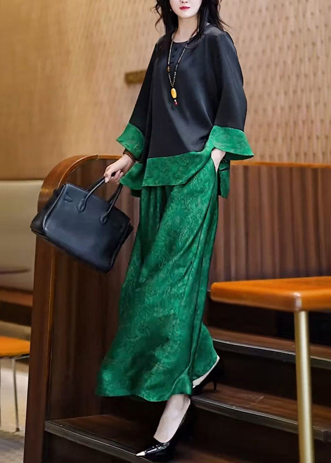 Silk Unique Patchwork Set Oversized Piece Peacock Green Two FashionChic