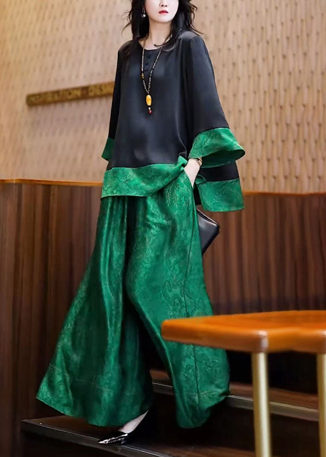 Silk Unique Patchwork Set Oversized Piece Peacock Green Two FashionChic