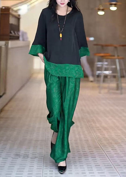 Silk Unique Patchwork Set Oversized Piece Peacock Green Two FashionChic