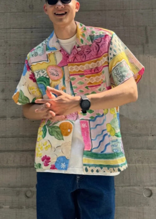 Cotton Print Pan Men's Unique Shirts Collar Peter Summer Button FashionChic