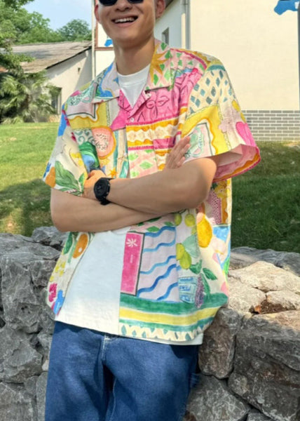 Cotton Print Pan Men's Unique Shirts Collar Peter Summer Button FashionChic