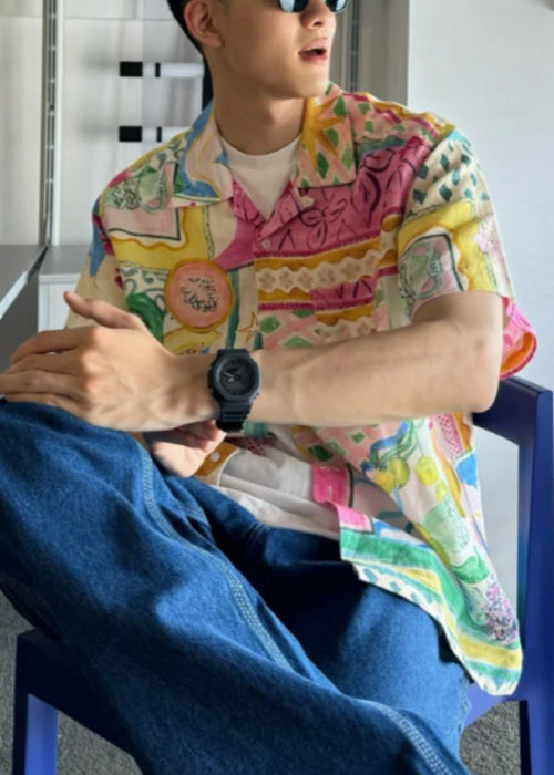 Cotton Print Pan Men's Unique Shirts Collar Peter Summer Button FashionChic