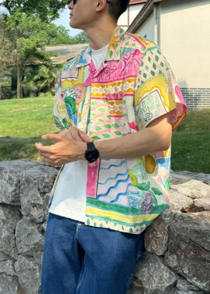 Cotton Print Pan Men's Unique Shirts Collar Peter Summer Button FashionChic