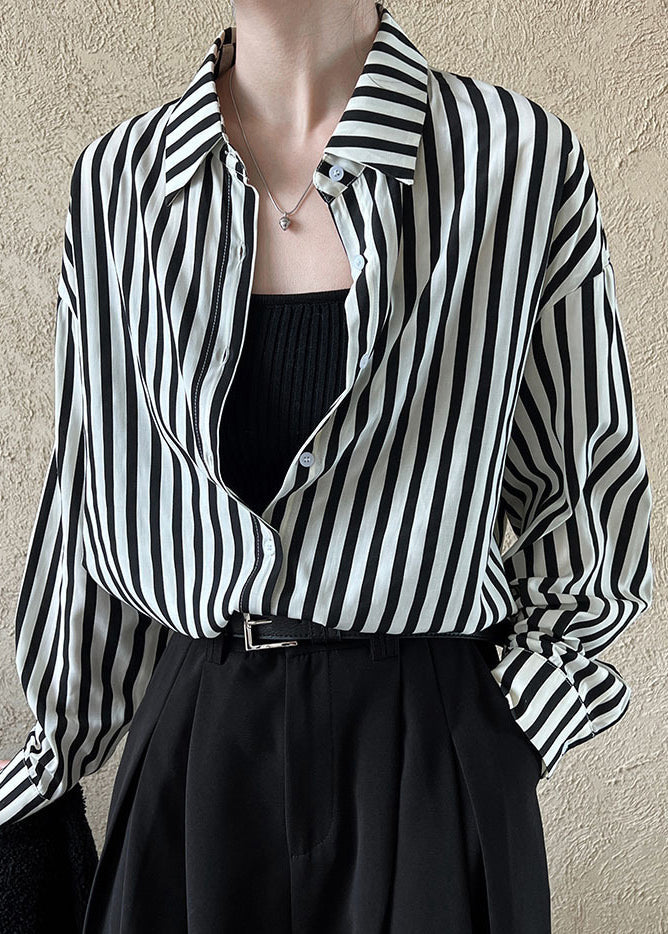 Unique Peter Pan Collar Striped Shirt Long Sleeve QE071 HS-LTP240925