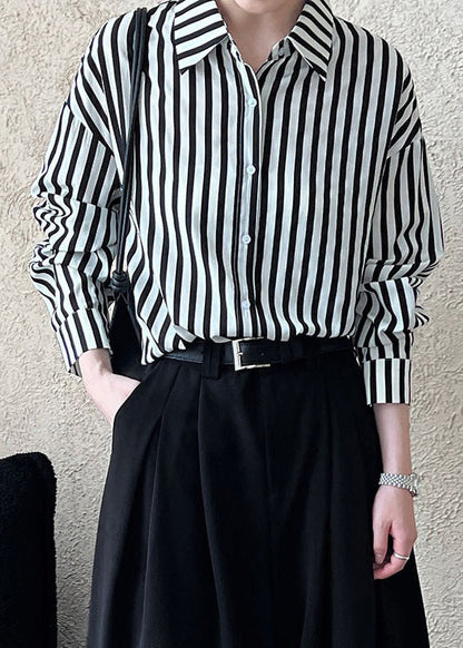 Unique Peter Pan Collar Striped Shirt Long Sleeve QE071 HS-LTP240925
