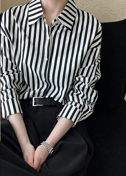 Unique Peter Pan Collar Striped Shirt Long Sleeve QE071 HS-LTP240925