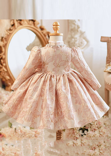 Unique Pink Bow Patchwork Pearl Thick Girls Maxi Dress Puff Sleeve RP038 ABC