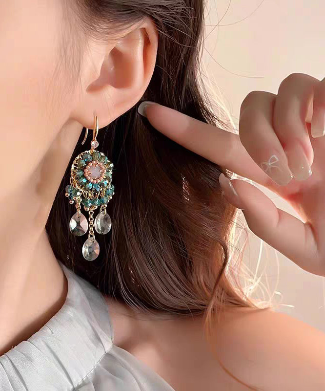 Unique Pink Copper Alloy Crystal Tassel Drop Earrings QZ013 JEW-EAR241023