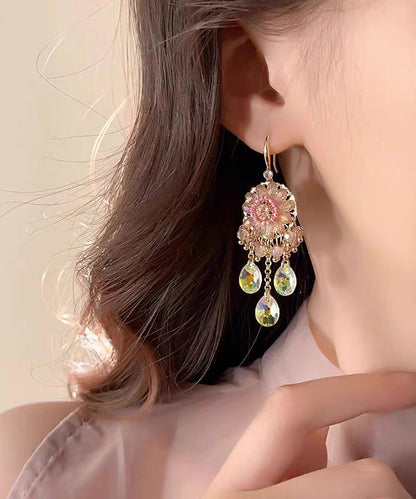 Unique Pink Copper Alloy Crystal Tassel Drop Earrings QZ013 JEW-EAR241023