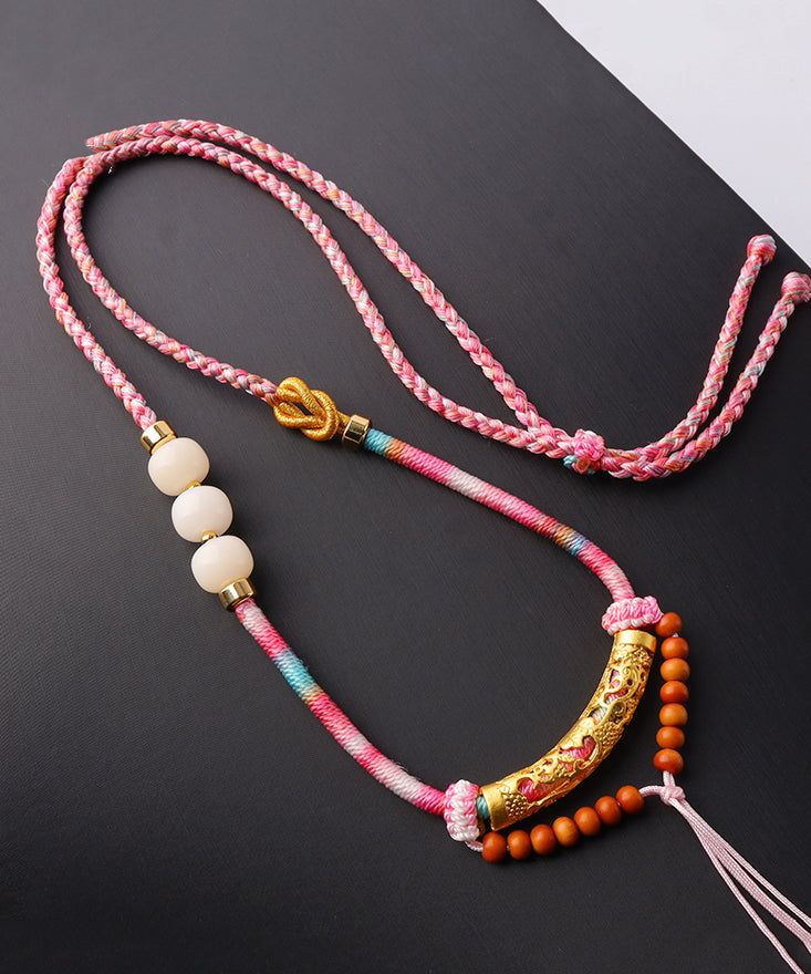 Unique Pink Copper Overgild Jade Beading Tassel Pendant Necklace KX1007 Ada Fashion