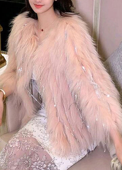 Unique Pink Tasseled Zircon Raccoon Hair Coats Winter YY009 ABC