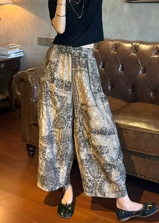 Print Unique Leg Pants Summer Elastic Cotton Wide Waist FashionChic