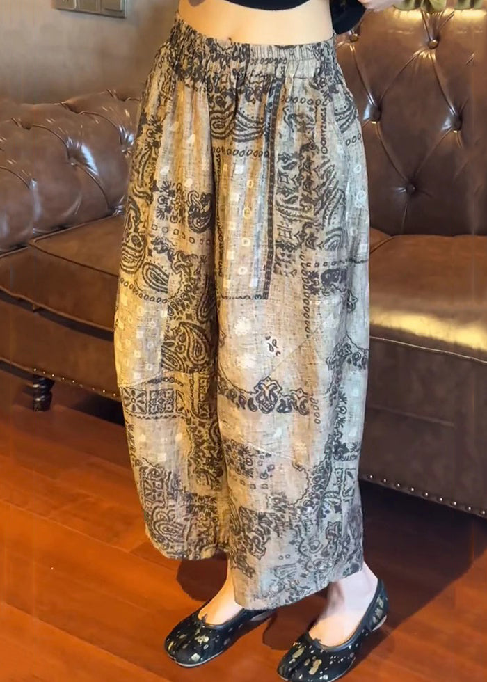 Print Unique Leg Pants Summer Elastic Cotton Wide Waist FashionChic