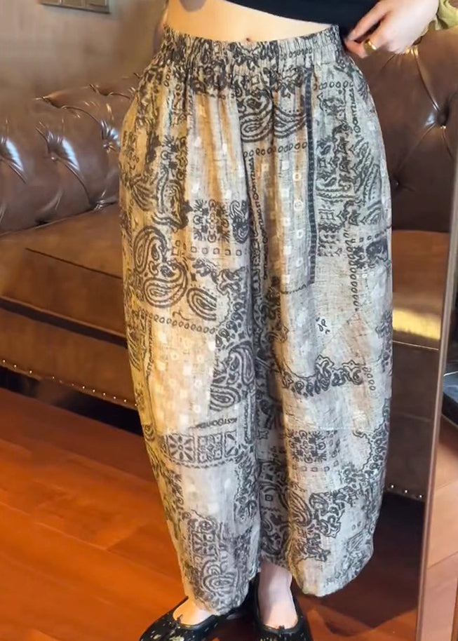 Print Unique Leg Pants Summer Elastic Cotton Wide Waist FashionChic