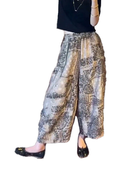 Print Unique Leg Pants Summer Elastic Cotton Wide Waist FashionChic