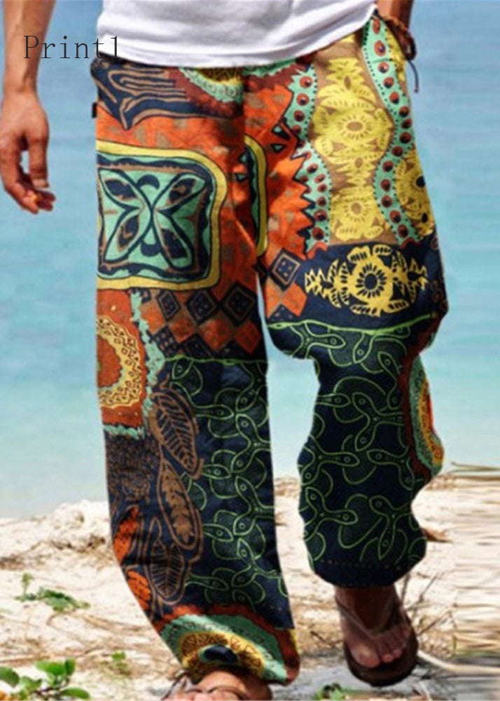 Elastic Unique Pockets Cotton Print Waist Men Pants Summer FashionChic