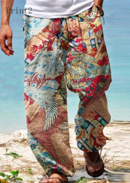Elastic Unique Pockets Cotton Print Waist Men Pants Summer FashionChic