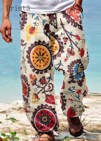 Elastic Unique Pockets Cotton Print Waist Men Pants Summer FashionChic