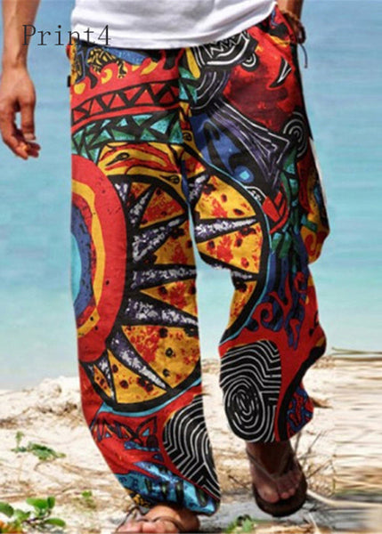 Elastic Unique Pockets Cotton Print Waist Men Pants Summer FashionChic