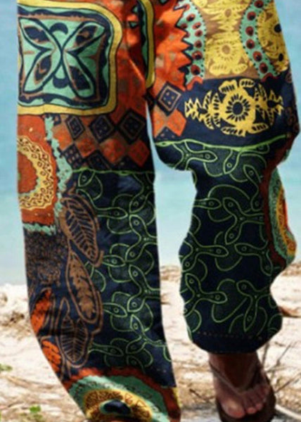 Elastic Unique Pockets Cotton Print Waist Men Pants Summer FashionChic