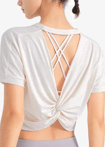 Top Sleeve Yoga Purple Unique Short O-Neck FashionChic