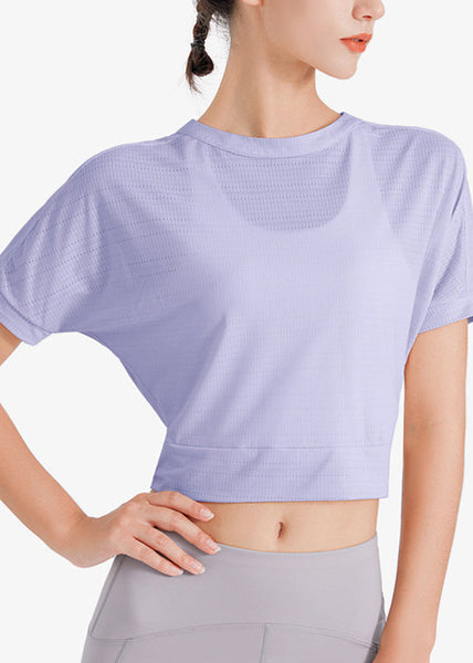 Top Sleeve Yoga Purple Unique Short O-Neck FashionChic