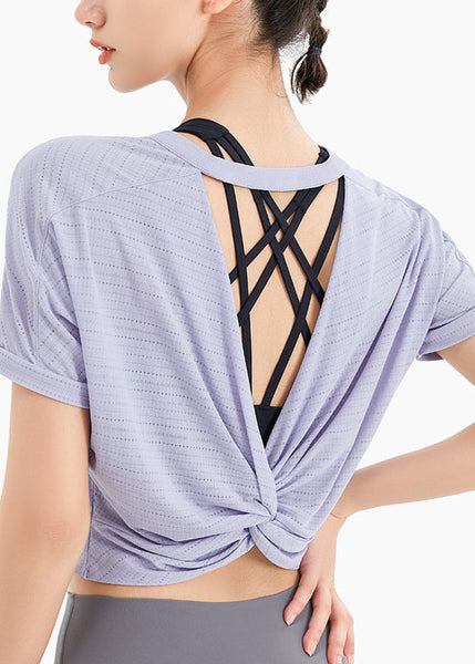 Top Sleeve Yoga Purple Unique Short O-Neck FashionChic