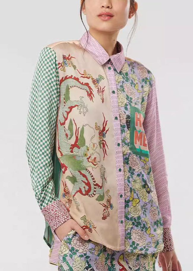Unique Purple Peter Pan Collar Button Print Cotton Shirts Spring FF109 SH-LF-LTP240603